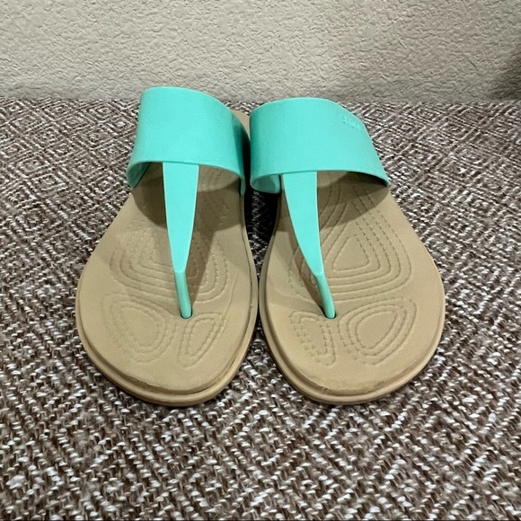 Crocs Women’s Tulum Thong Flip Flops Sz 6 Mint Green Sandals Casual Comfy - Picture 3 of 6